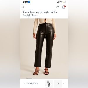 A&F Curve Love Vegan Leather Ankle Straight Ultra High Rise Pant size 28/6S